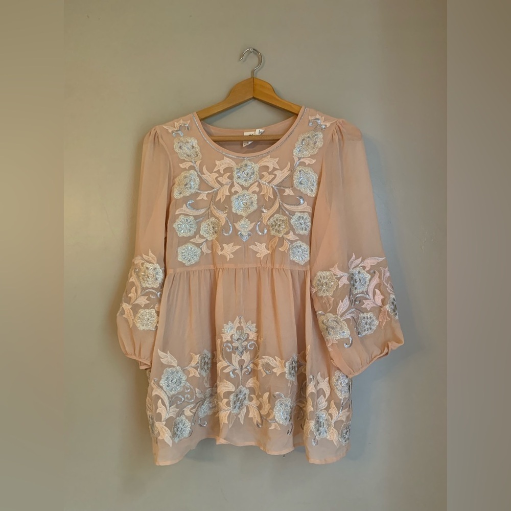 One September Easterly embroidered blouse anthropologie top shirt floral sheer